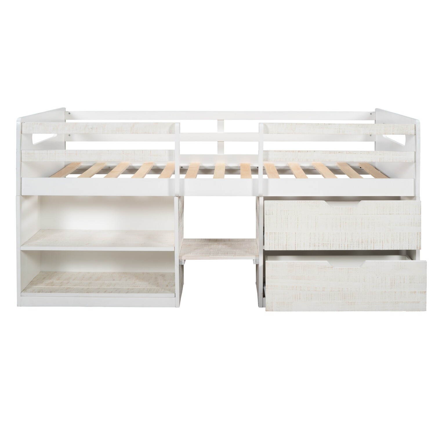 Twin Size Loft Bed Frame Wood Bed Frame w/ Drawer & Shelves White/Gray/Espresso