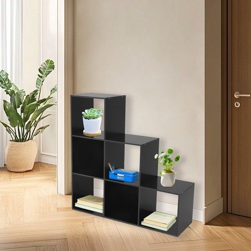 L-Shaped 6-Cube Bookcase Shelf Black 90 × 28 × 90 cm Open Back
