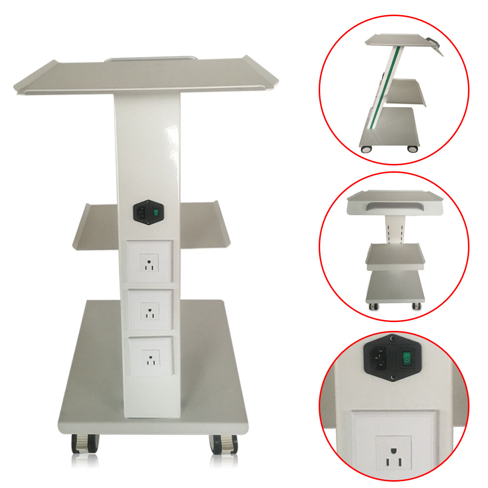 Medical Mobile Dental Trolley Cart 3-Tier Built-in Socket Equipment w/Foot Brake