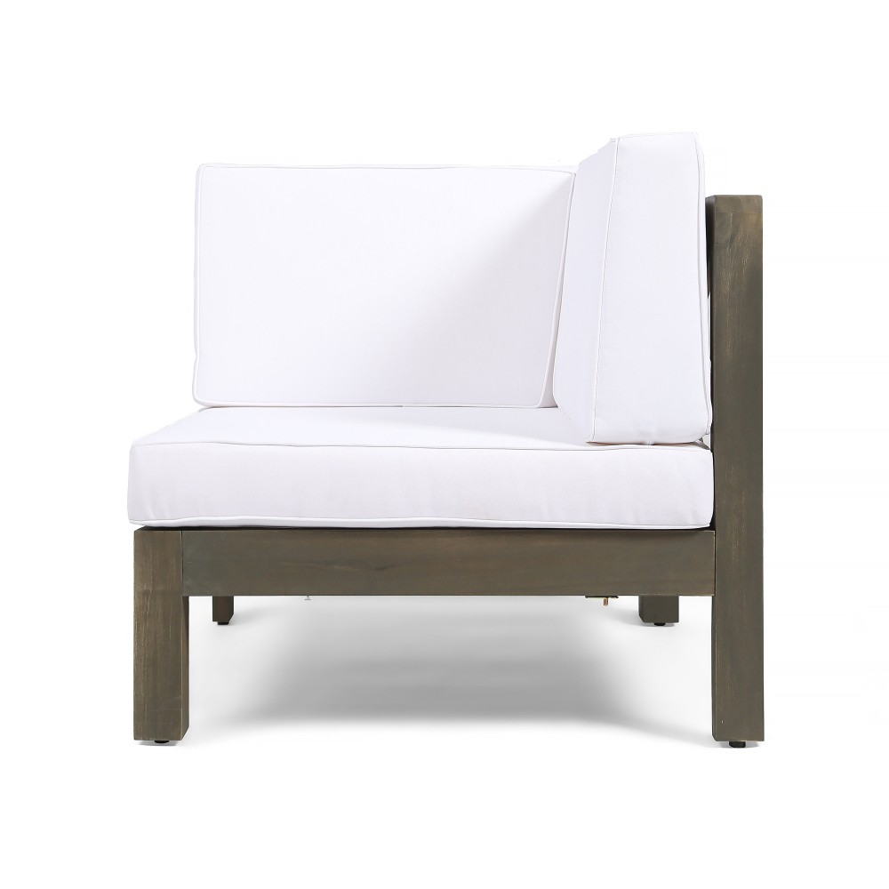 3-Piece Loveseat Set w/ Coffee Table for Porch, Acacia Wood Frame, White