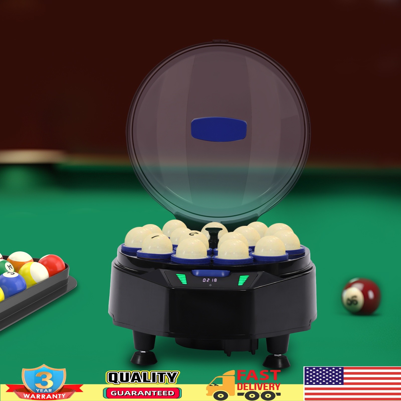 16Balls Round Automatic Billiard Ball Polisher Electric Pool Ball Cleaner Black