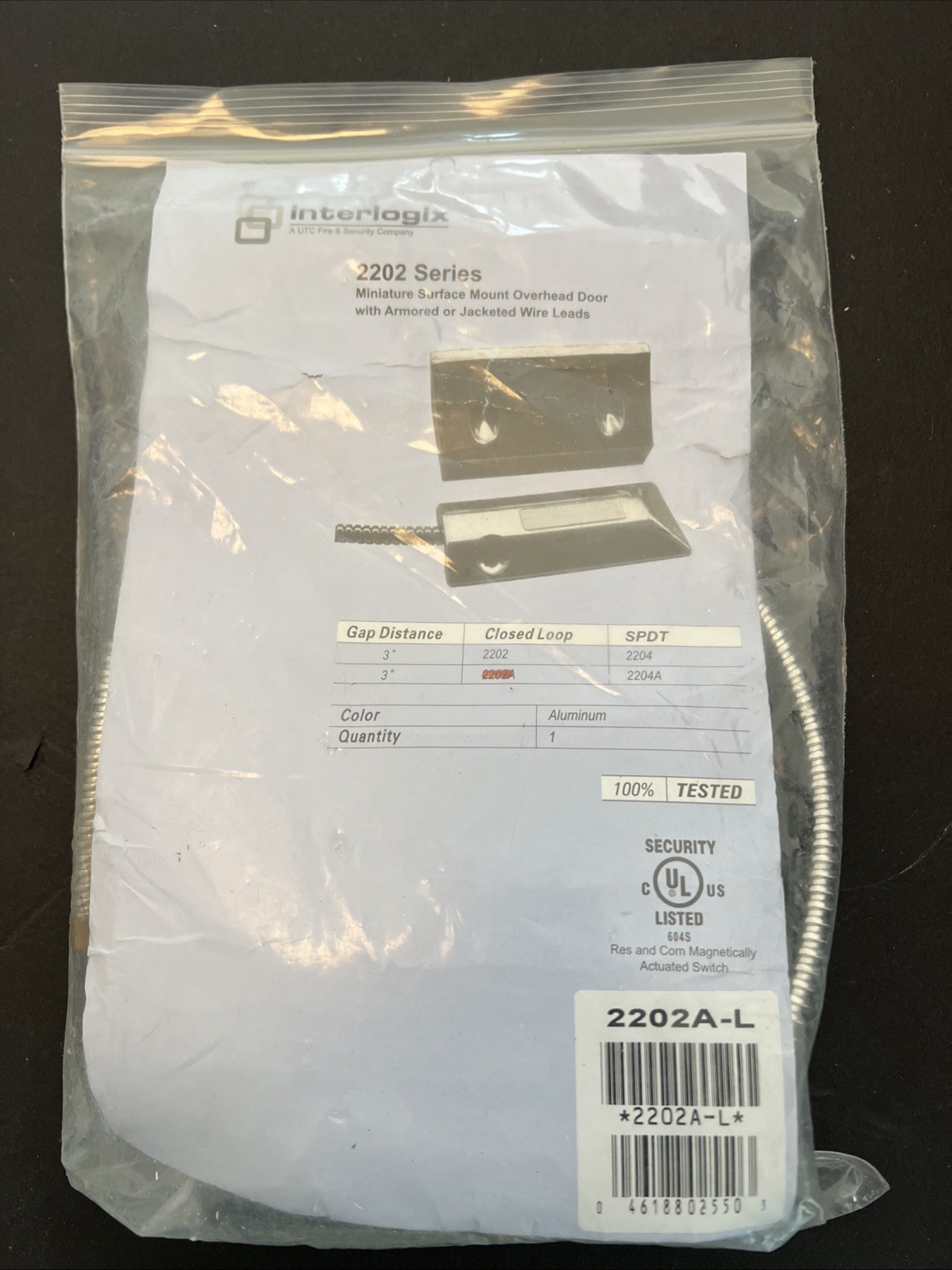 Sentrol 2202A-L Overhead Door Floor Mount Contact Aluminum Housing 2202 Series