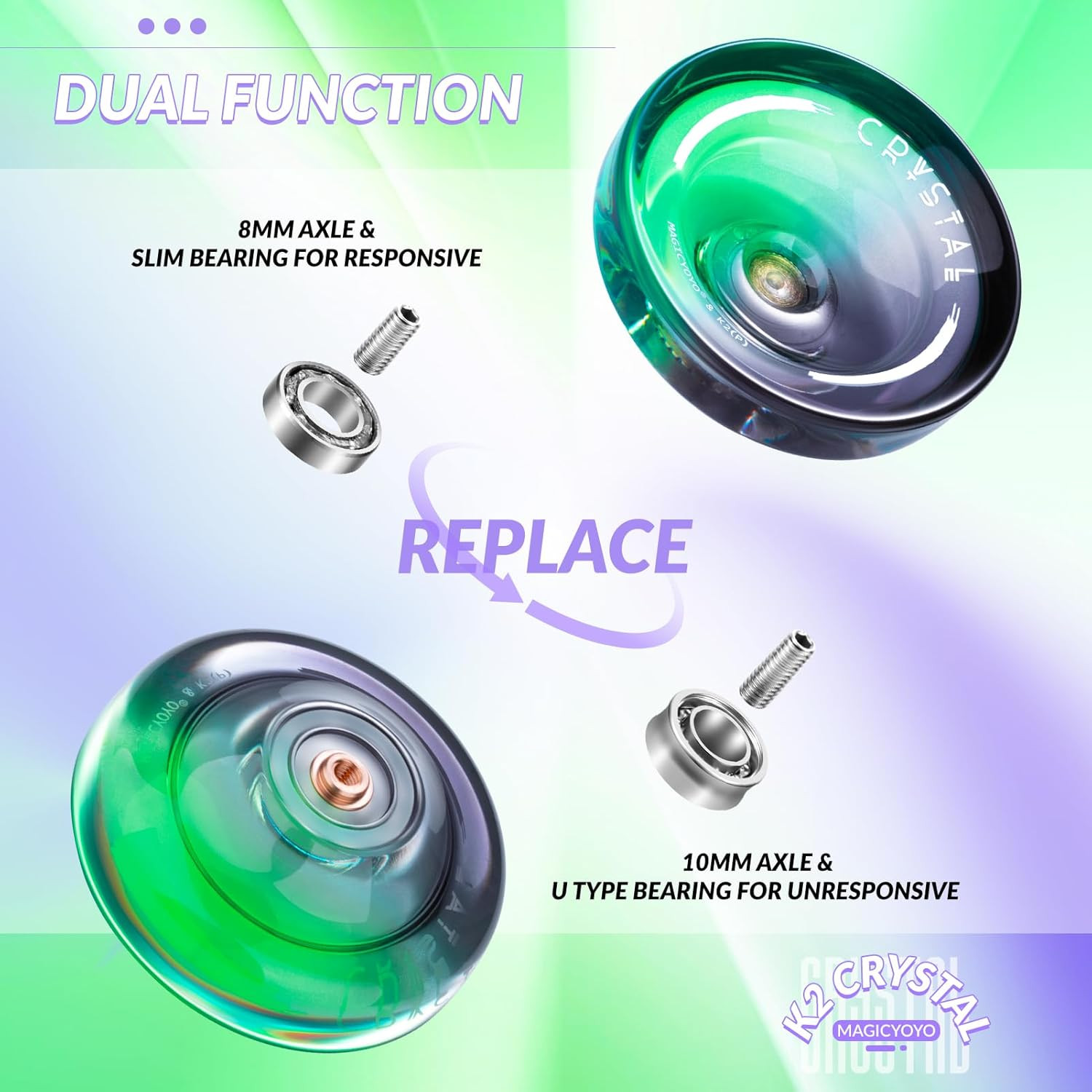 Yoyo K2 Crystal - Professional Responsive Yoyo for Kids Beginners, Dual Function