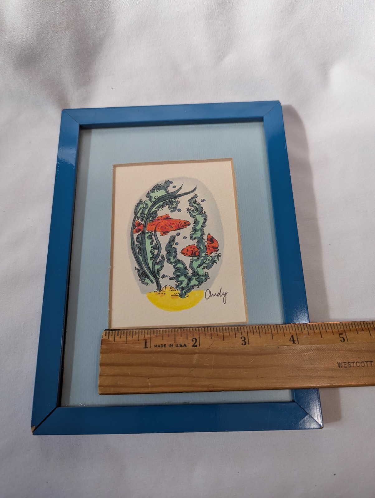 Framed handmade fish drawing - please read