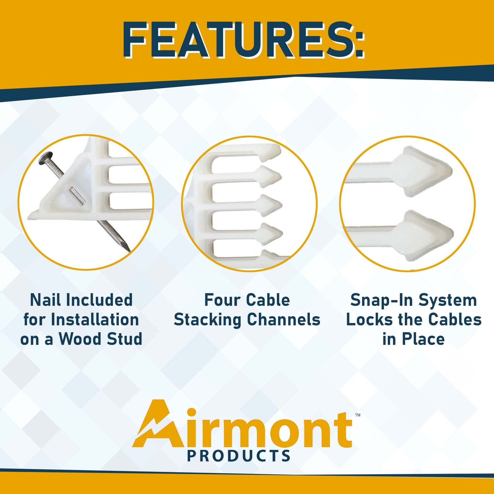 (25 Pack) Airmont Product AP-12034, White Cable Stackers, Multiple Cable Separat