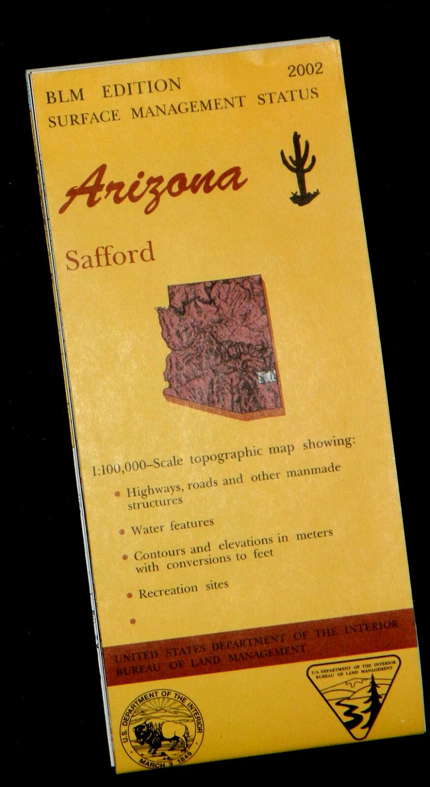 BLM, Safford, AZ-NM, 1:100K Surface Management Status (2002, folded topo map)