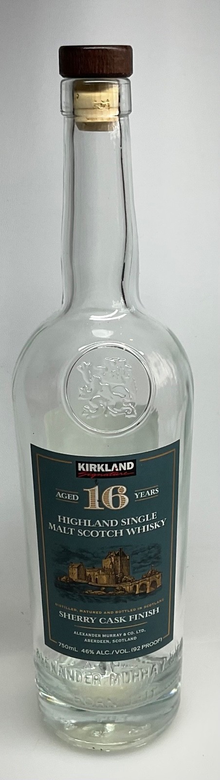 Scotch Whiskey Bottle Empty Kirkland Cherry cask 16 yr 750ml prop craft display