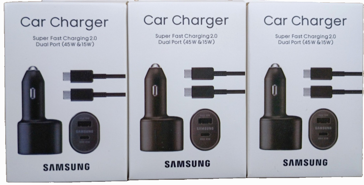 *Lot of 3pcs* Samsung Dual Port Super Fast Charging Car Charger + USB-C Cable