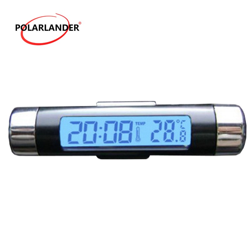 Automotive Thermometer +Clock Mini 2 in1 Car Auto LCD Clip-on Digital Backlight