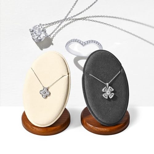 Solid Wood Necklace Pendant Display Stand Microfiber Jewelry Showcase Grey