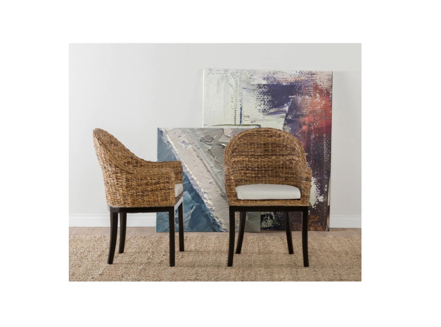 NiB Owen Side Chair by Kosas Home Wicker Woven Upholstered Armchair $575 FLC33