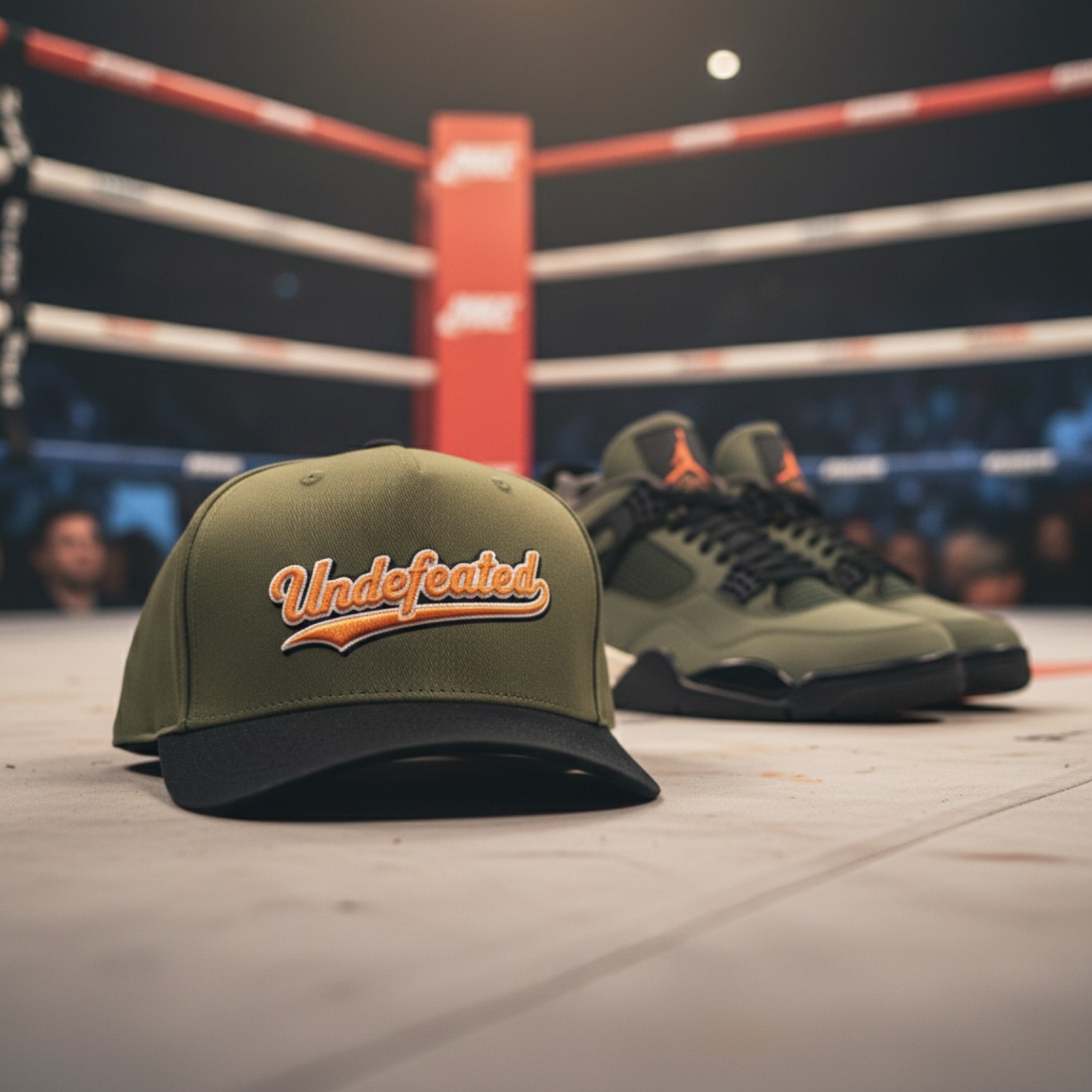 Olive/Black Suede Undefeated Snapback Hat For Jordan 4 4s