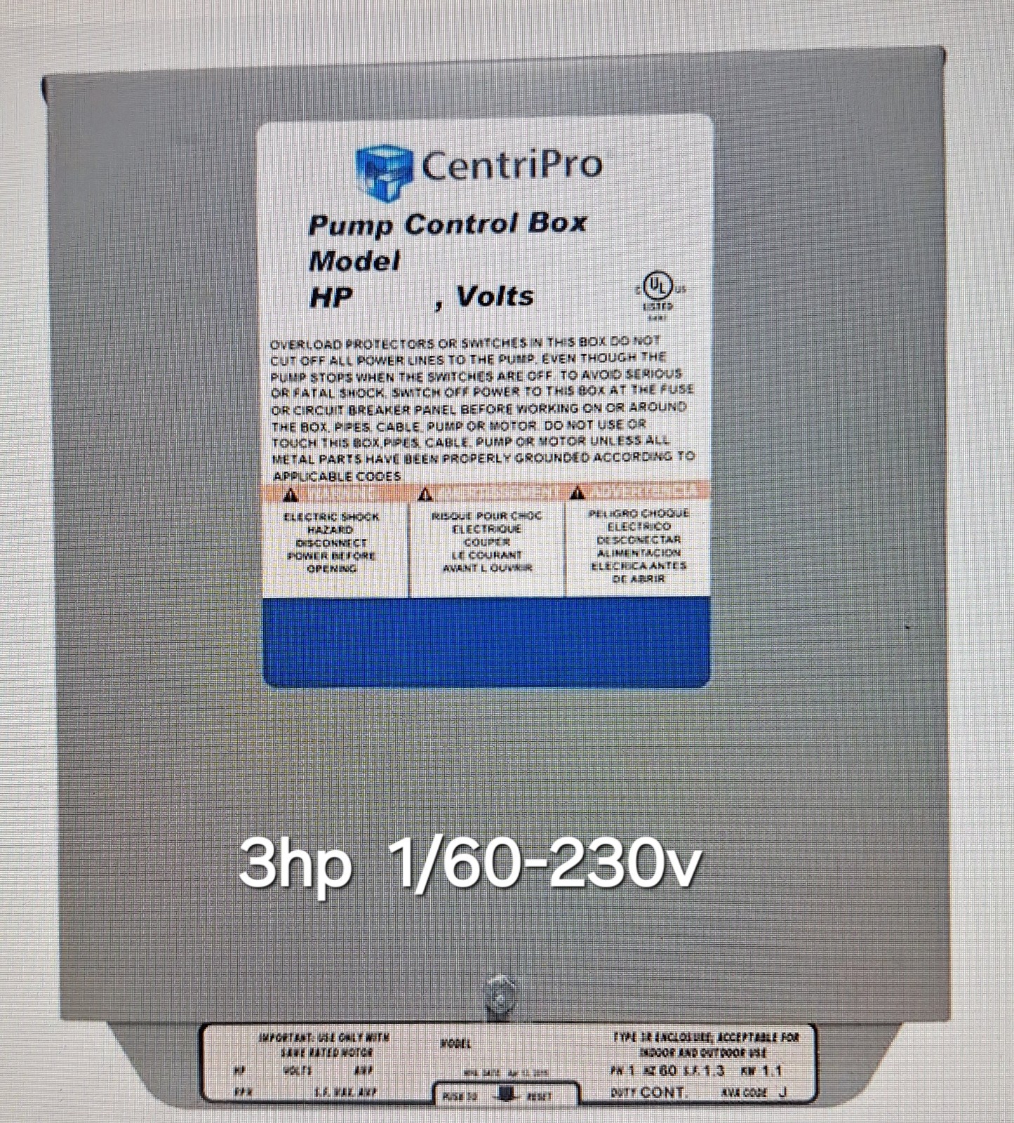 CB30412CR Goulds 3HP CSCR Control Box 1/60-230v NIB