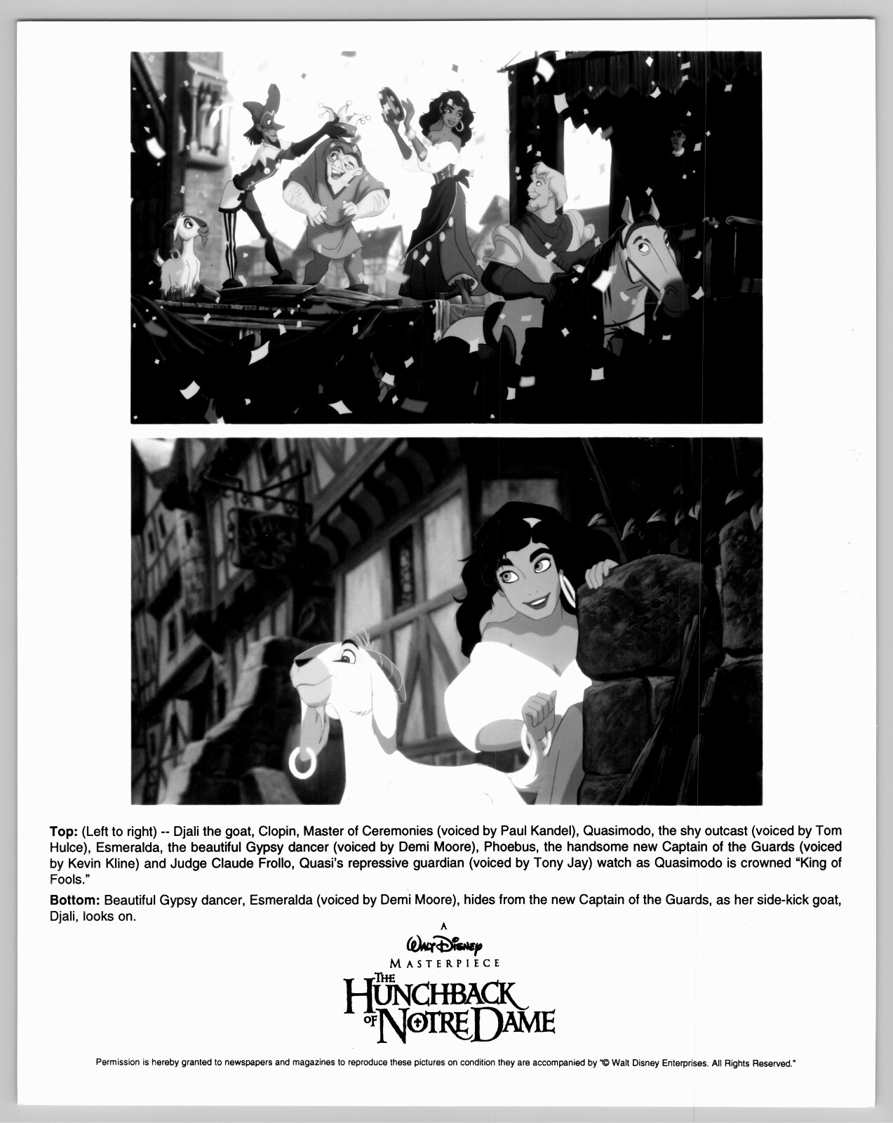 The Hunchback of Notre Dame 1988 Movie 8x10 Print Vintage Animation Djali Clopin