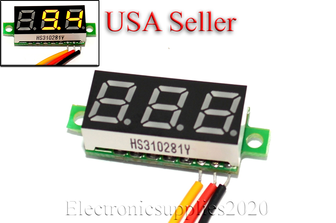 Mini DC 0-100V YELLOW LED 3-Digital Display Voltage Voltmeter 0.28" Volt Meter
