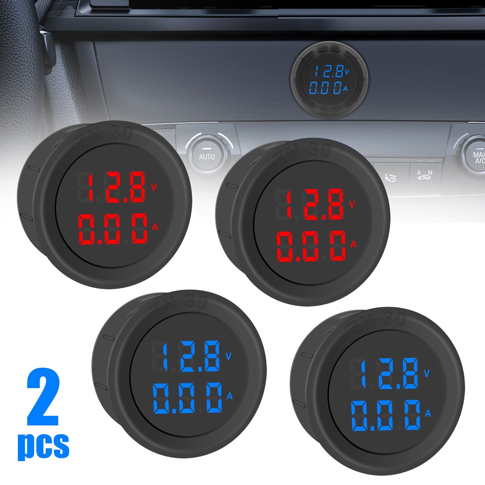 2PCS DC 5V-100V Digital Volt Gauge Amp Meter LED Display Voltage Current Monitor