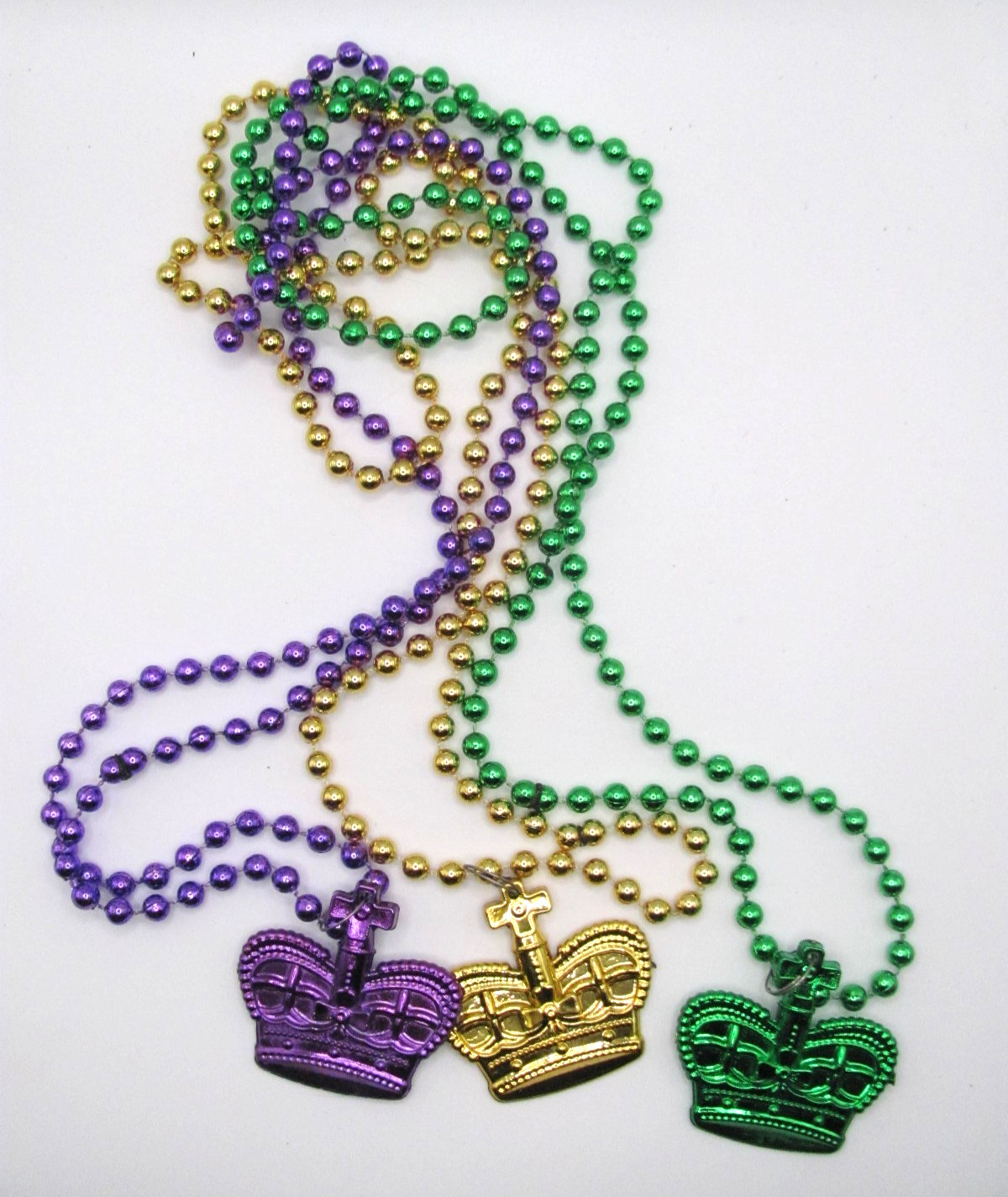 NEW LOT OF 3 (P/G/G) KING'S CROWN ON A MARDI GRAS BEAD