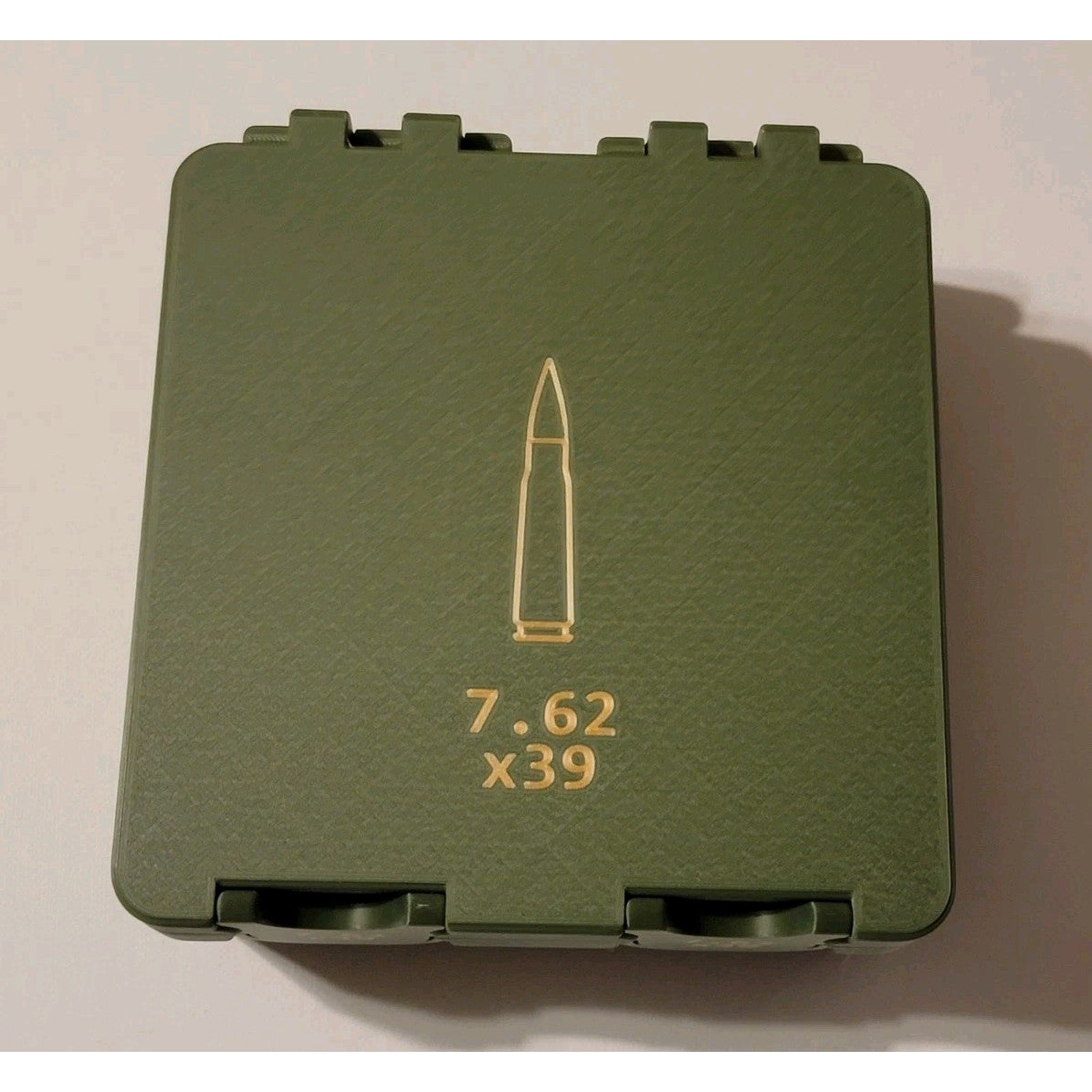 7.62 X 39 Ammo Box Snap Lock 100 rd 3D Large Printed Storage Olive Green Gold