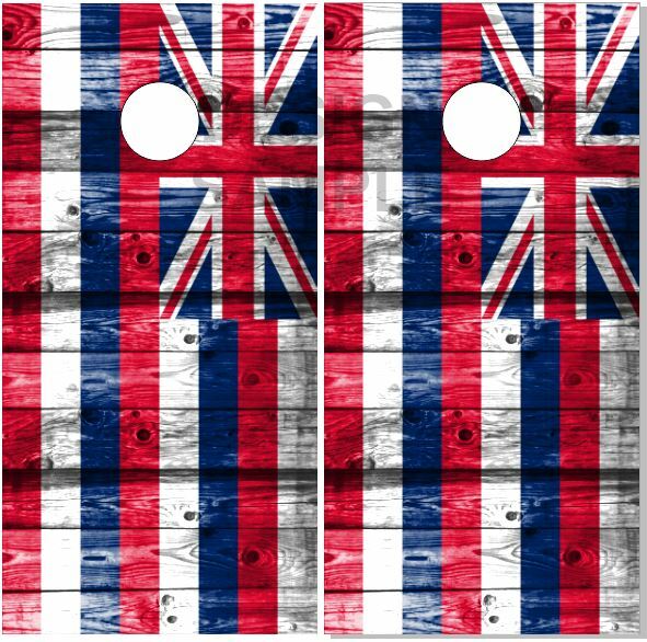 Hawaii Flag Wood LAMINATED Cornhole Wrap Bag Toss Skin Decal Sticker