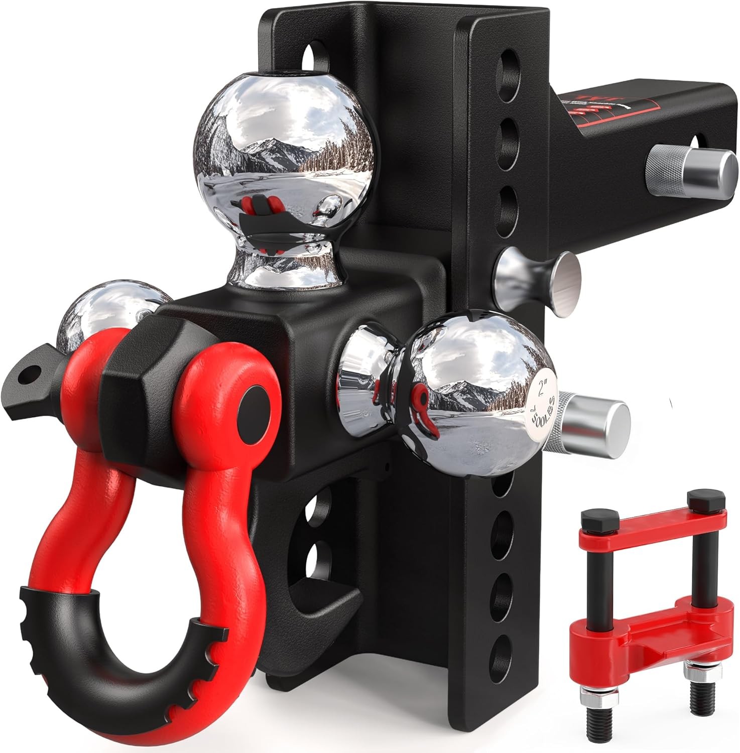 TYT 2" Adjustable Tri-Ball Hitch 4.5" Drop/Rise 10000lbs Tow Hook Pin Lock