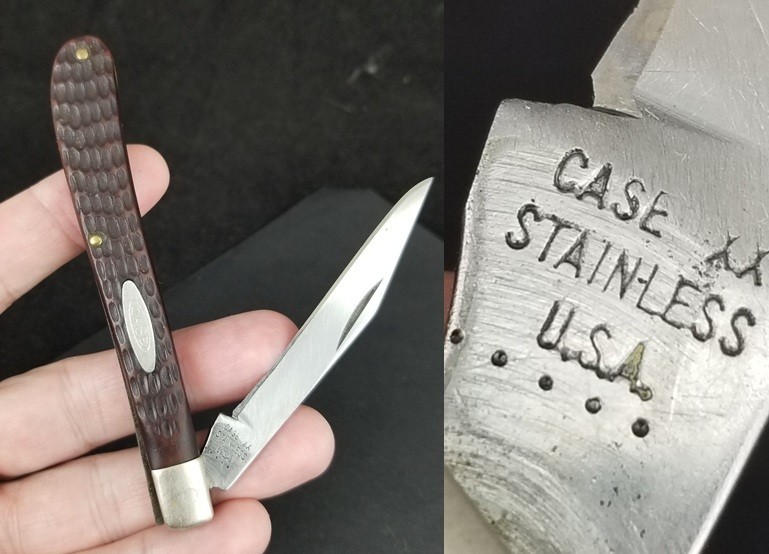 vintage Case XX pocket knife Slim Trapper 1975 jigged delrin 5 dot