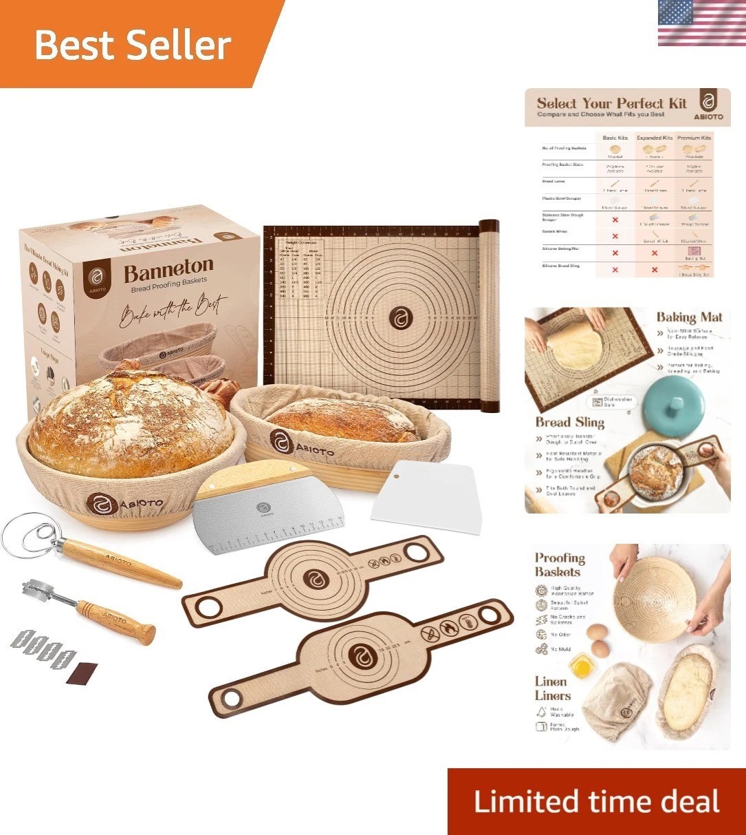 Artisan Sourdough Baking Kit - 17-Piece Set with Rattan Proofing Baskets & More