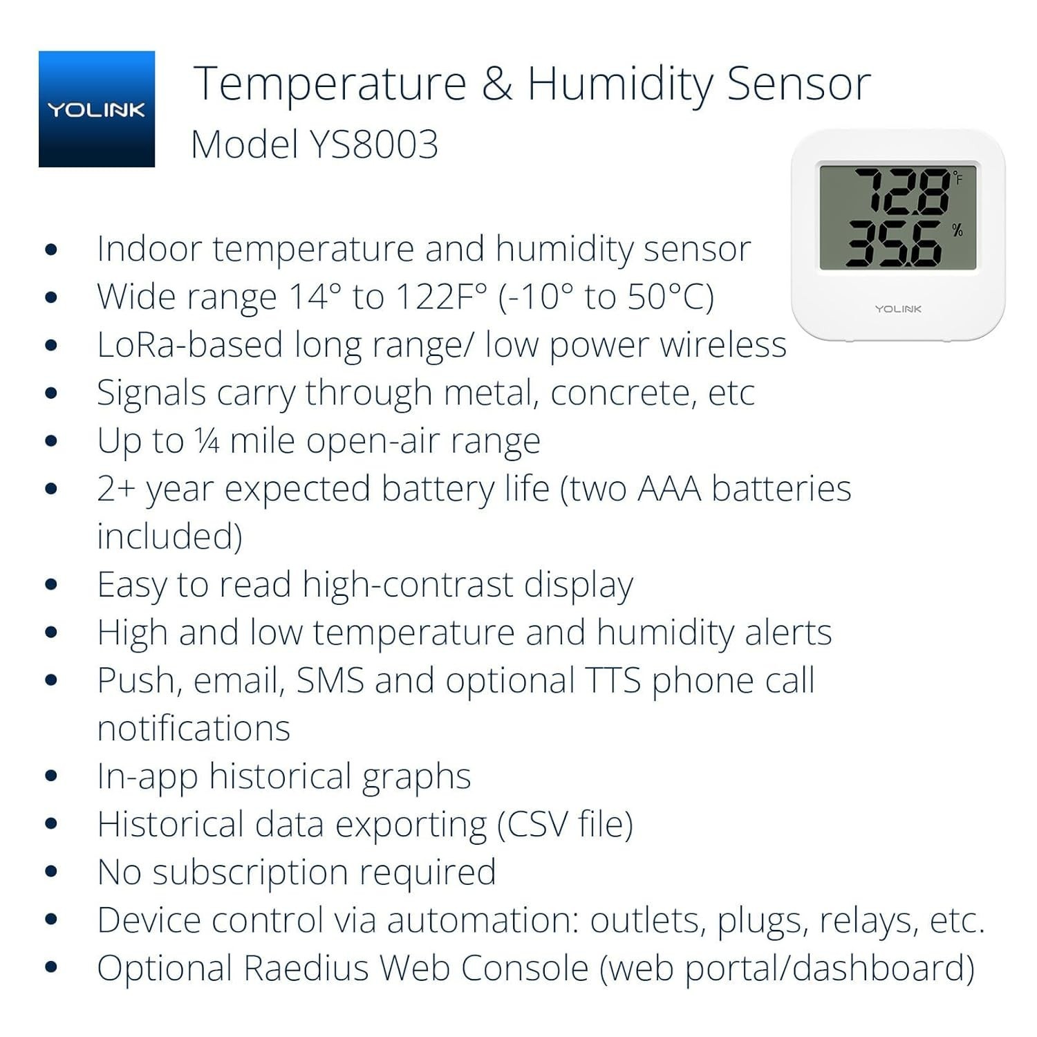 Smart Wireless Temperature & Humidity Sensor, Wide Temp Range for Fridge, Gre...