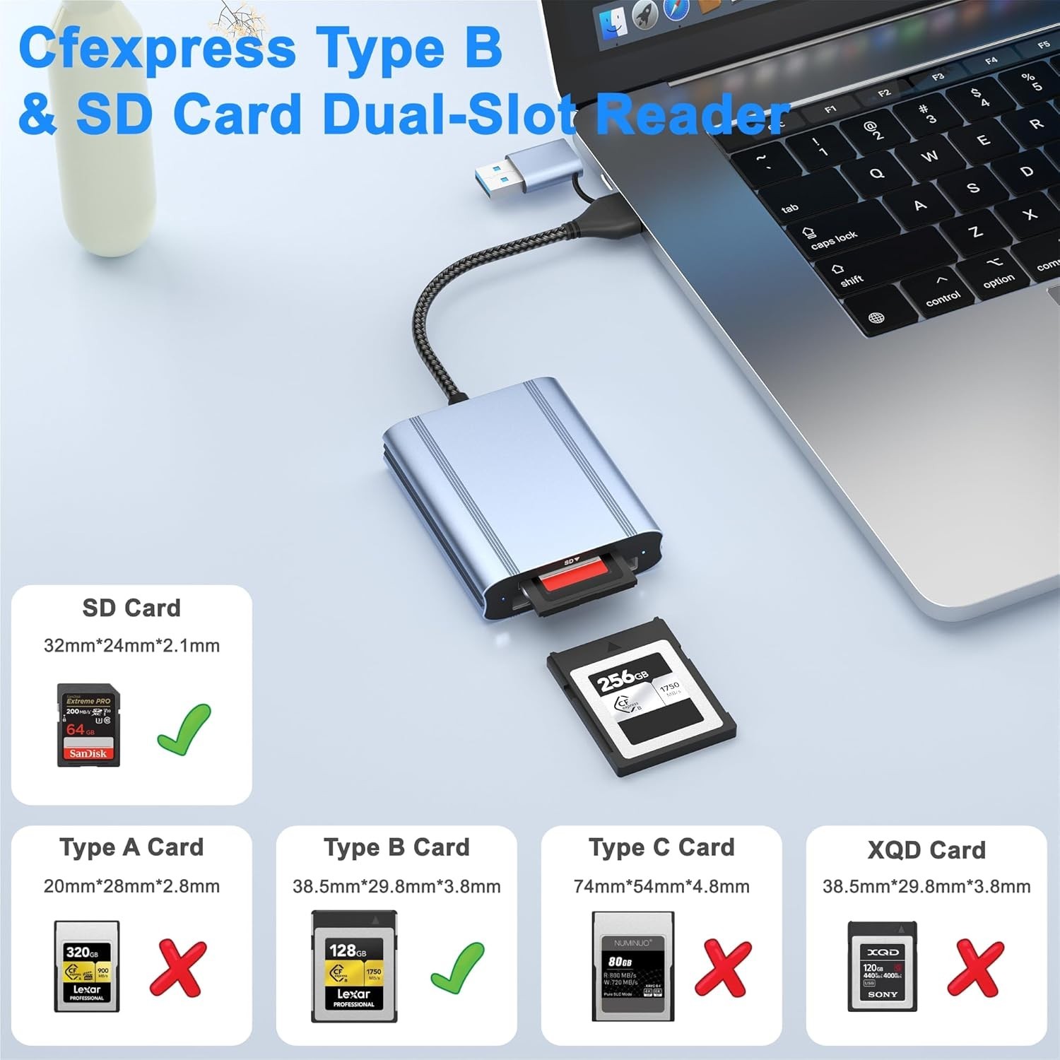 CFexpress Type B and SD Card Reader, USB-C 3.2 Gen 2 10Gbps Transfer Speed, U...