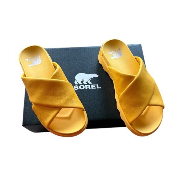 NEW SOREL Viibe Slide Sandal (Women) 9.5M, YELLOW RAY/ GUM 17