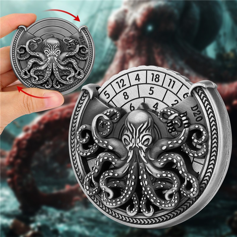 7 in 1 Octopus Spinner Dice Solid Metal Rotating RPG Dice for Dungeons & Dragons