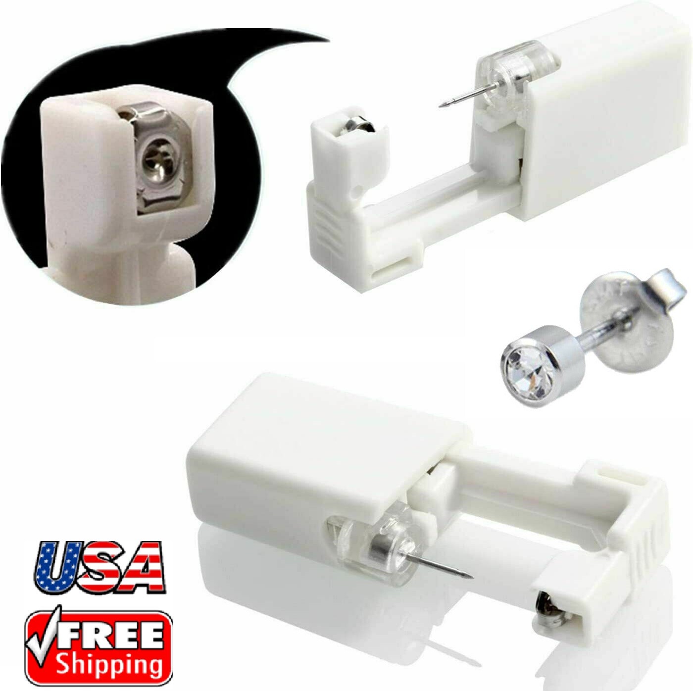 4 Pack Disposable Nose Piercing Kit - Silver Stud Earring Gun DIY Home Self Ear