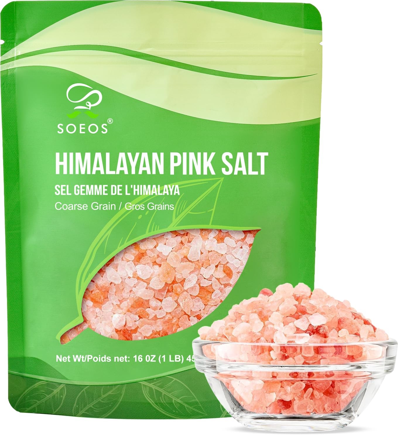 Soeos Himalayan Pink Salt, Coarse Grain, 16 Oz (1 16 Ounce (Pack of 1)