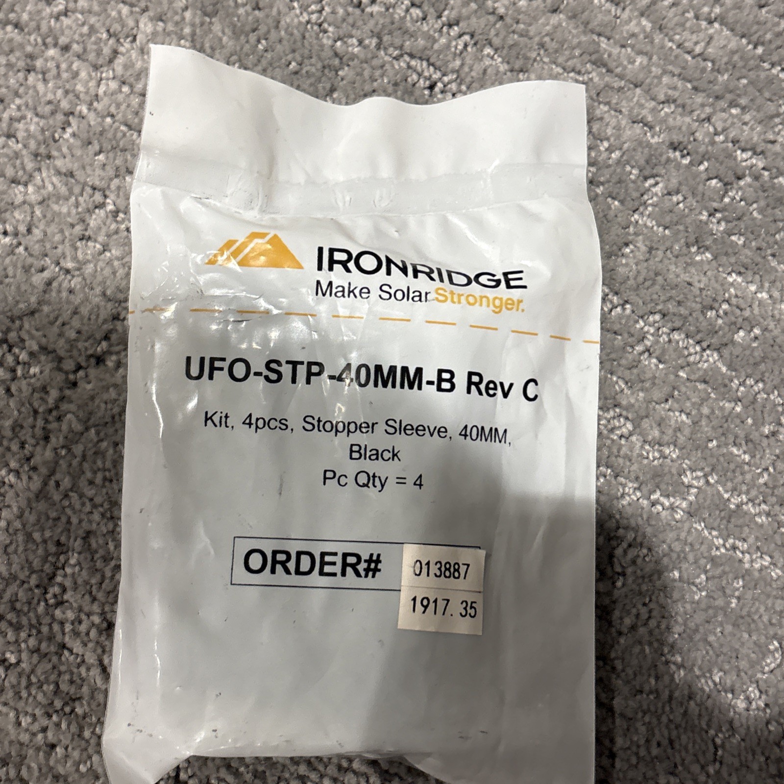 IronRidge UFO Stopper Sleeve Black Finish 40MM (SKU: UFO-STP-40MM-B Rev C)
