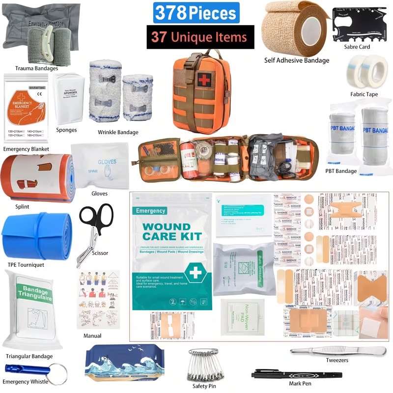 378Pcs Emergency First Aid Kit Bandage Trauma Kit Medical Bag Outdoor Camping