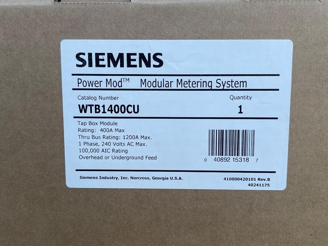 NEW SIEMENS METER STACK wtb1400CU 400amp 240V  TAP BOX