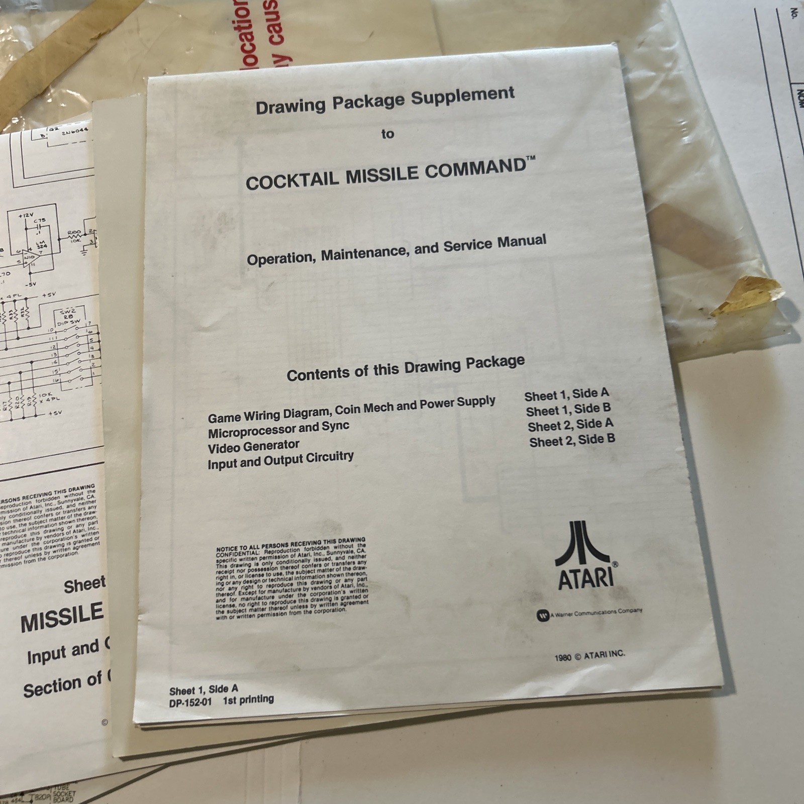 original Factory arcade video game manual Missile Command Cocktail Table Set