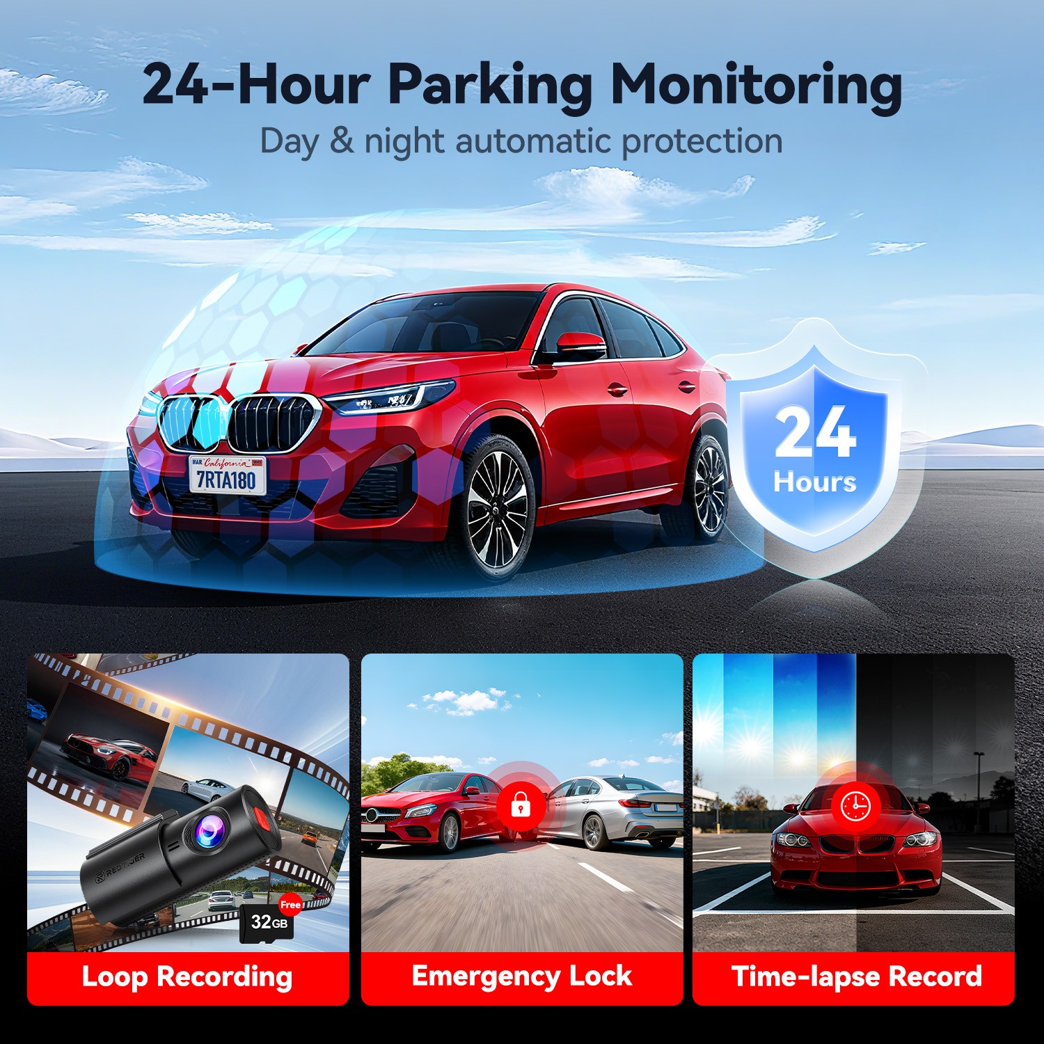REDTIGER A1 4K Dash Cam APP Control Compact Mini Super Night Vision Hardwire kit