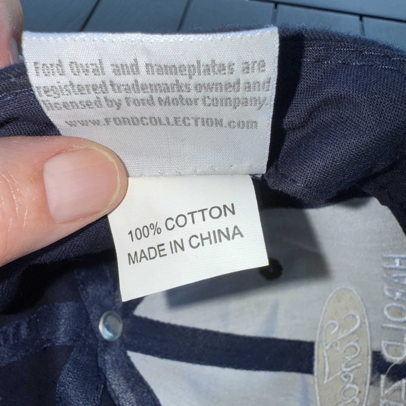 FORD Harold Ziegler White Navy Hat Cap Hook Loop Built Tough Ford Patch Back EUC