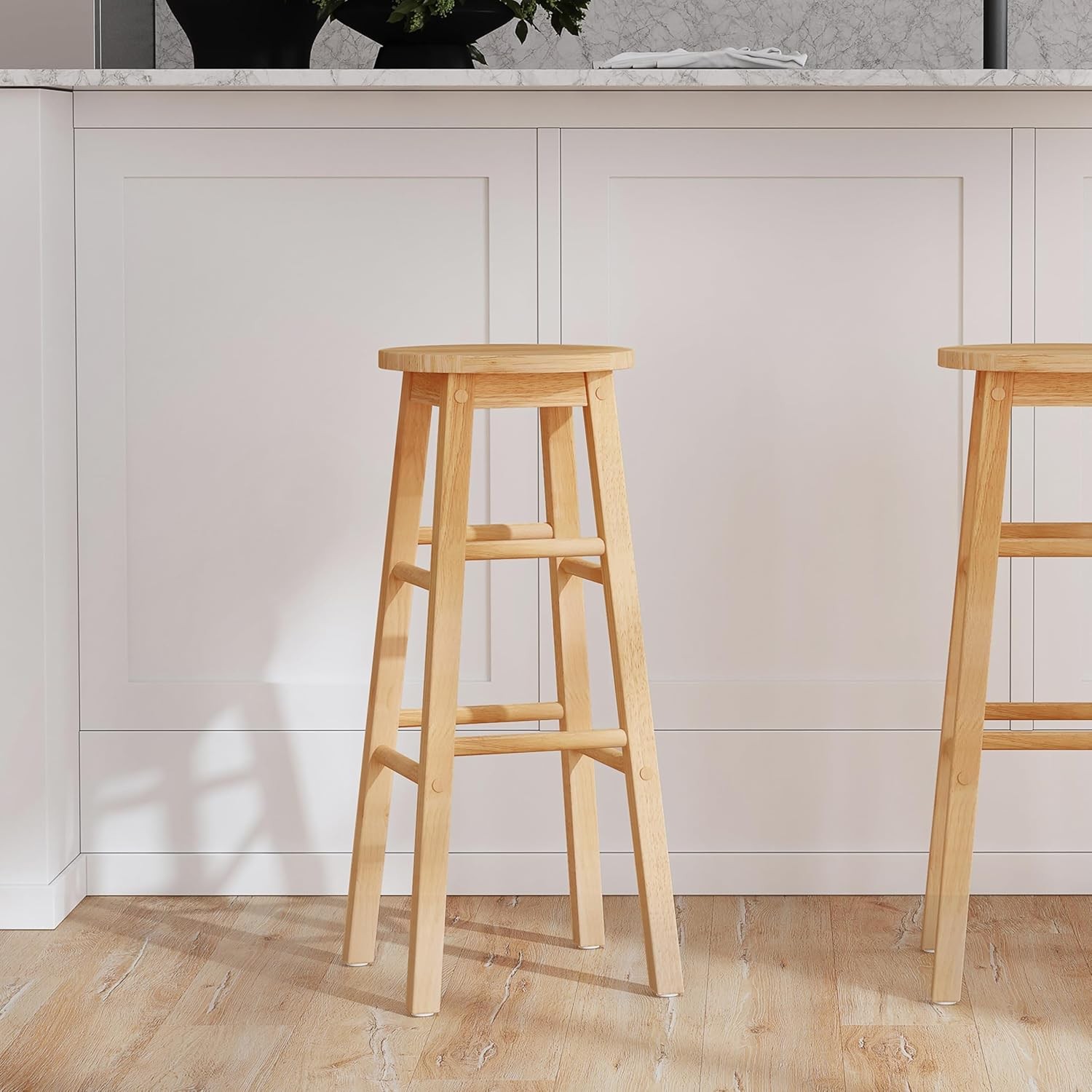 Natural Barstool W/ Round Seat 24-Inch