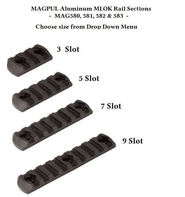 Magpul MAG580 581 582 583 MLOK M-LOK Rail Sections - 3, 5, 7, or 9 Slots - NEW