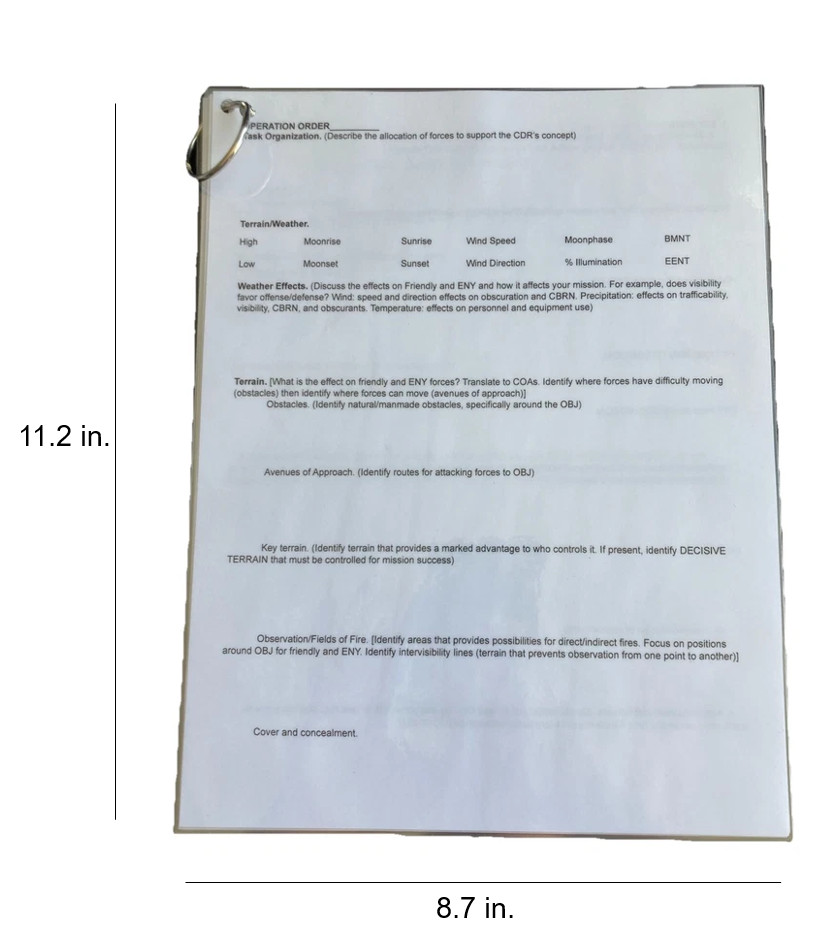 Army Laminated Operations Order (OPORD) Template | Weatherproof OPORD Shell