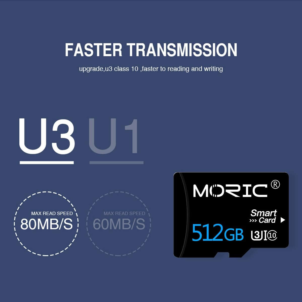 MORIC 512GB Micro SD Card with Adapter with Adapter SD Card Class 10 Memory Card