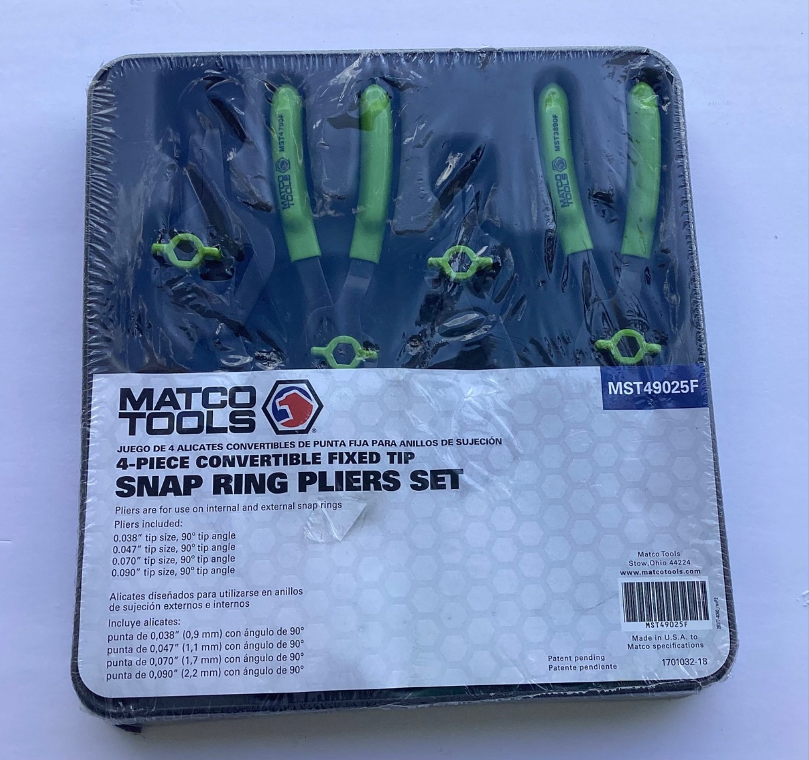 Brand New Matco 4 Piece Snap Ring Plier Set. All 90 Degree Tips
