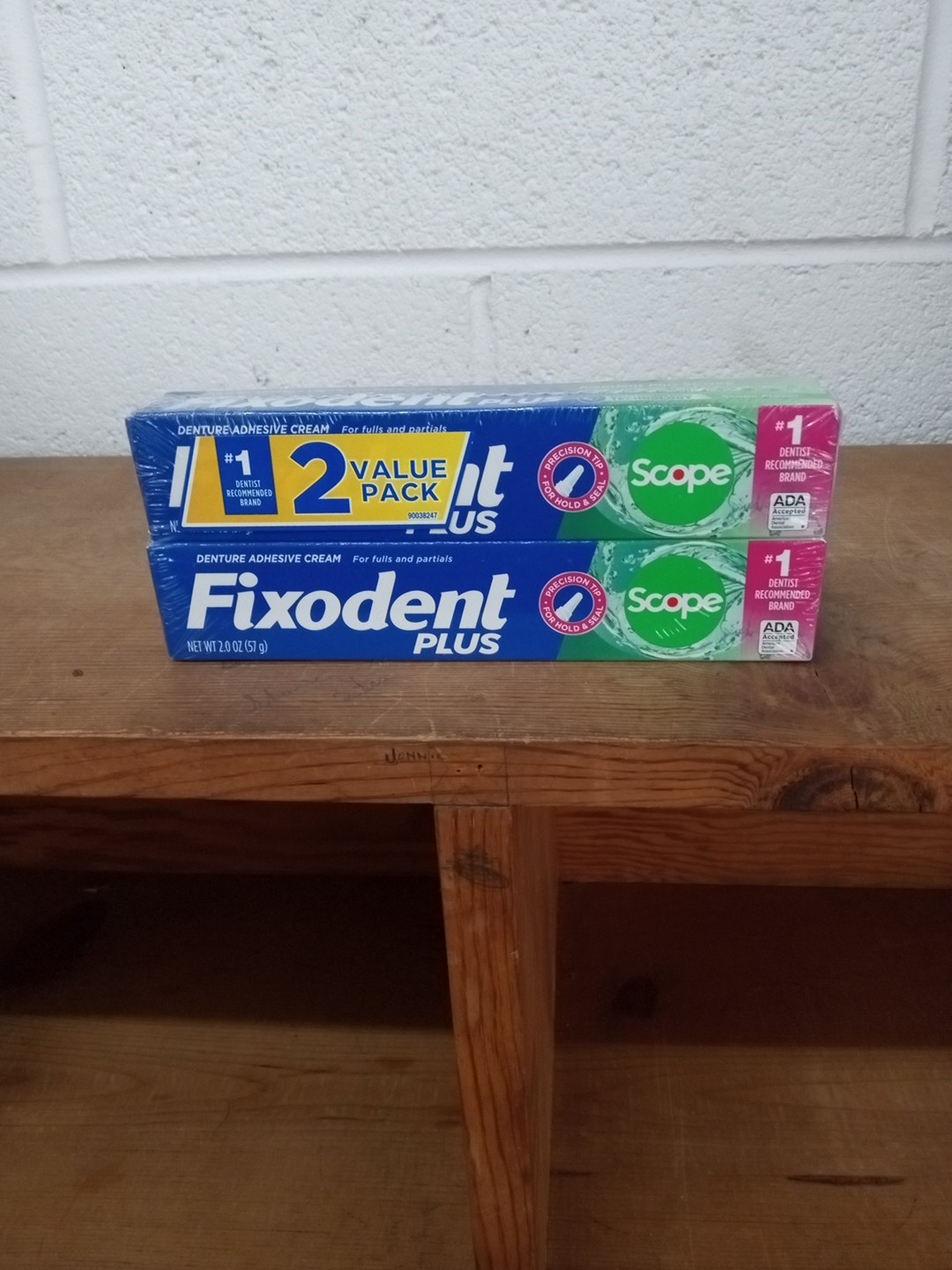 (2) Tubes Of Fixodent Plus Scope Denture Adhesive Cream 2 Oz Each