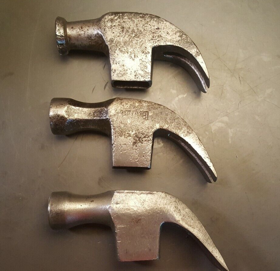Lot of 3 Vintage Claw Hammers Plumb and others without Makers Marks Old Tools