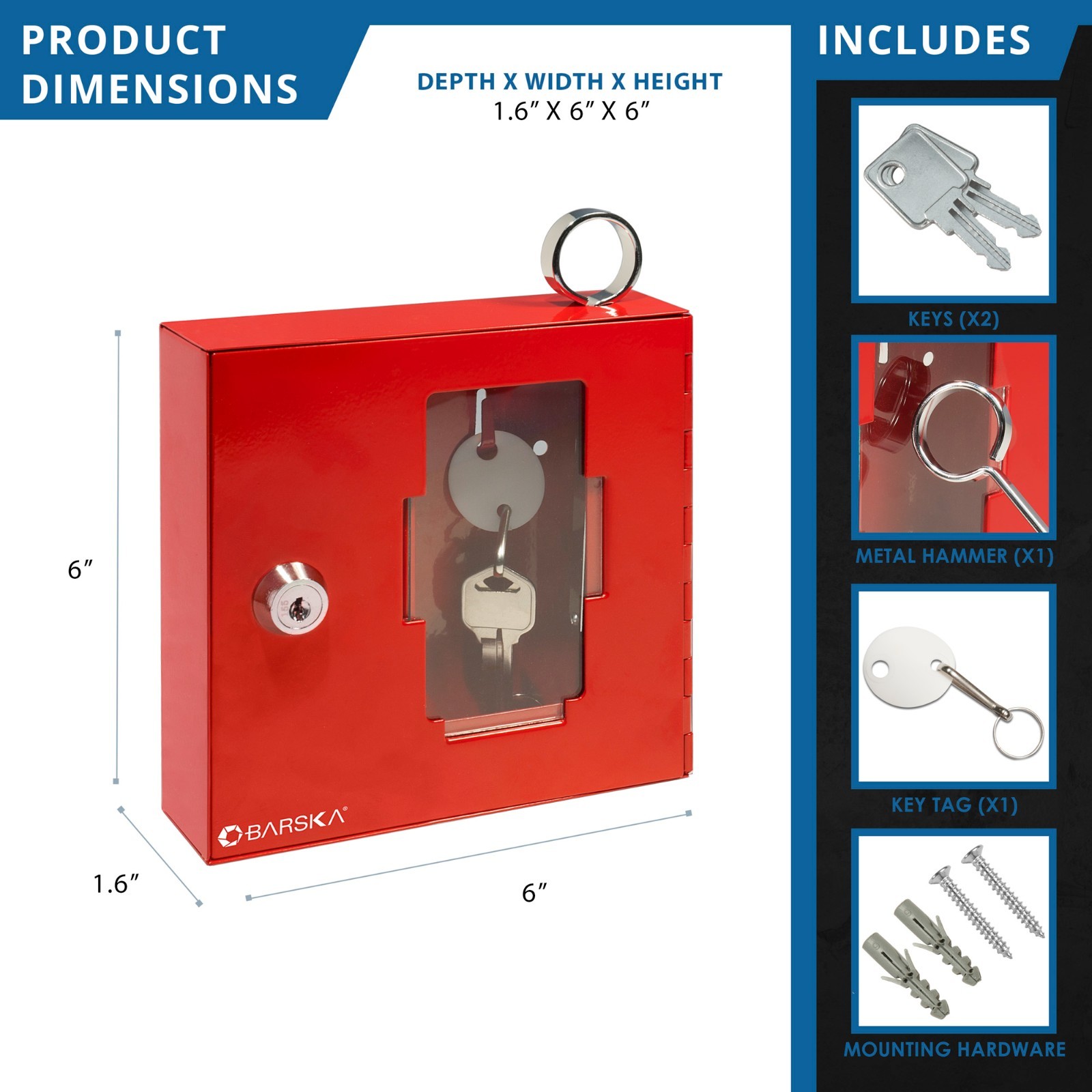 BARSKA Red Emergency Key Knox Box with Integrated Hammer and Key AX11826