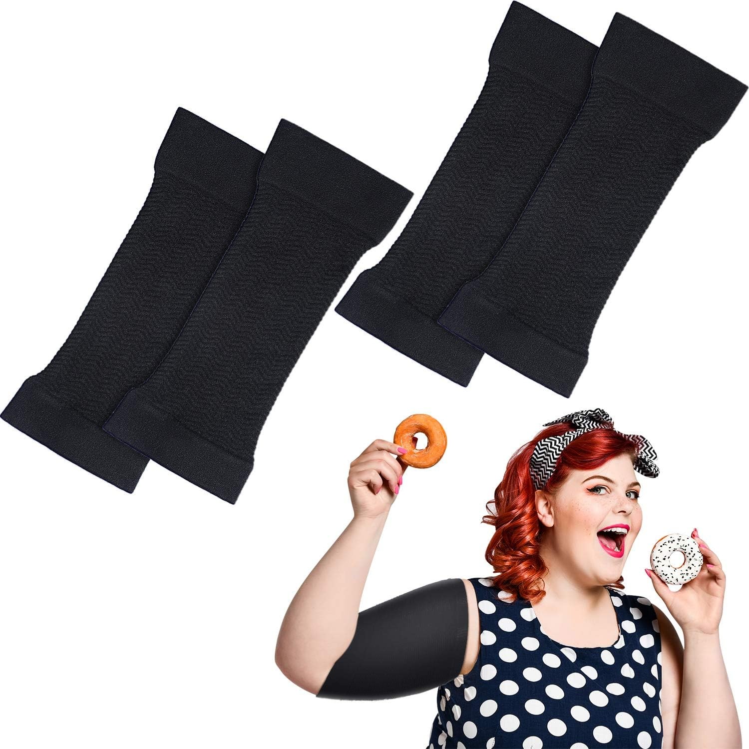 SATINIOR 2 Pairs Arm Shapers for Plus Size Women, Large (Pack of 2), Black