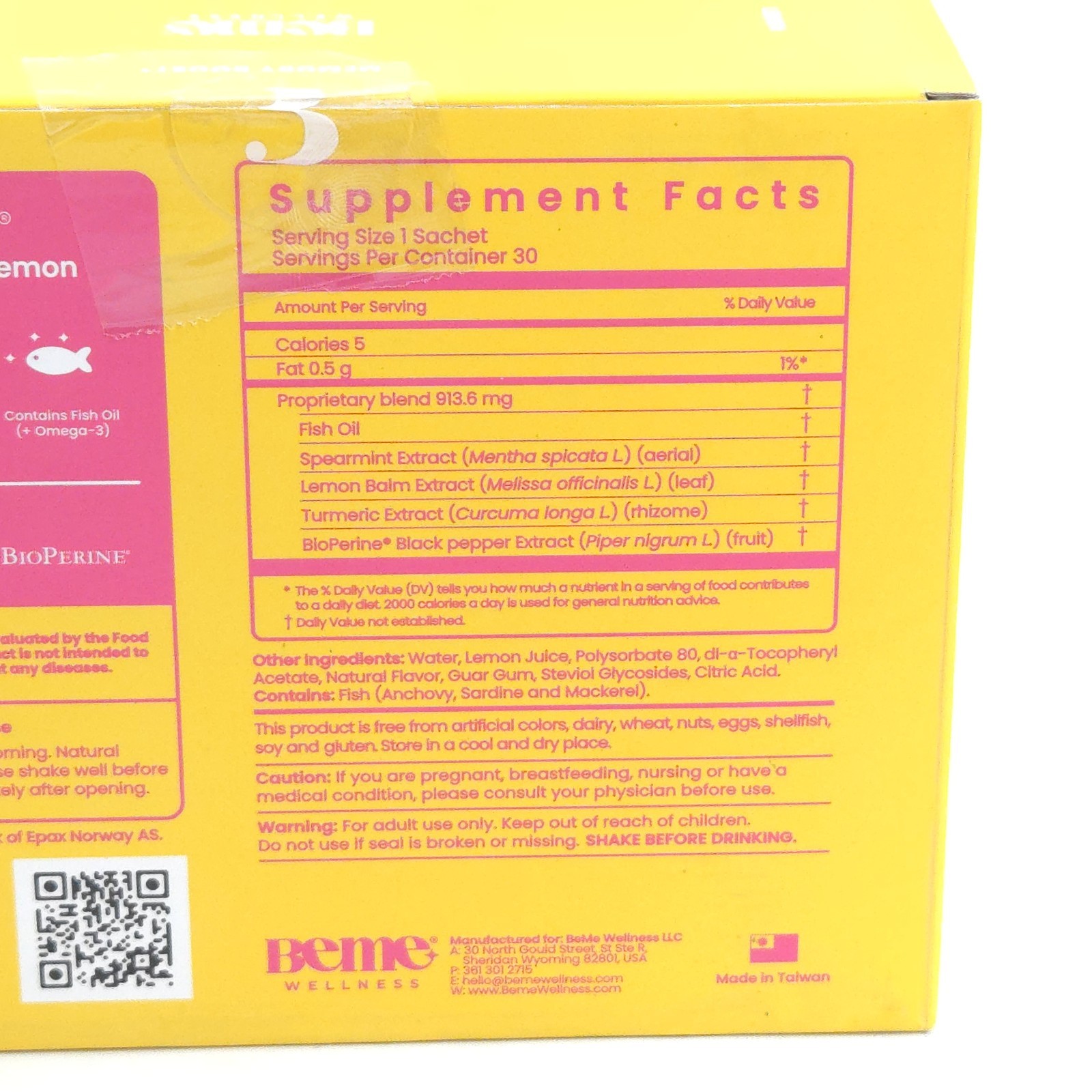 Beme Wellness Be Sharp Lemon Memory Boost 30 Sachets Liquid Supplement