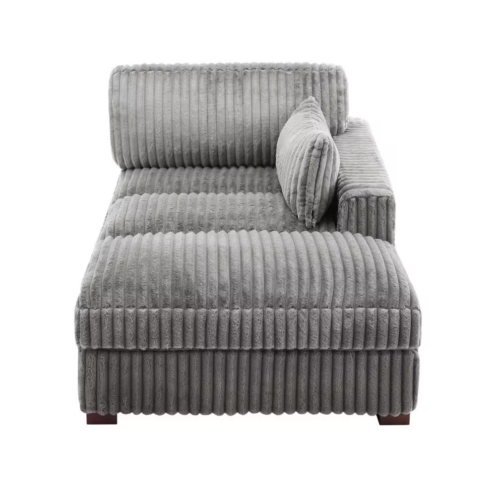 Light Gray Right Arm Facing Faux Rabbit Fur Polyester Upholstered Sectional Chai