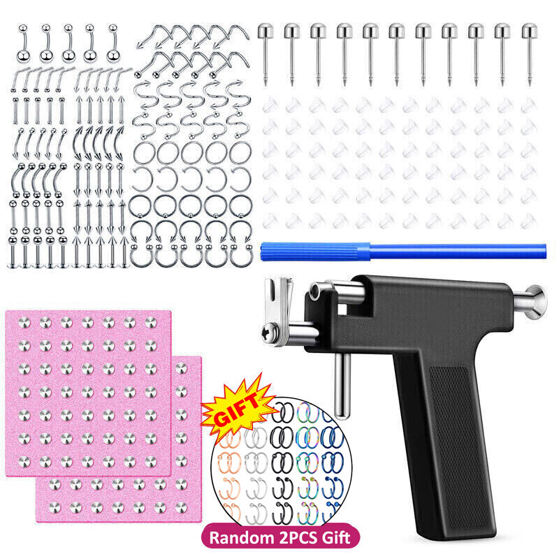208PC Professional Ear PIERCING GUN Body Nose Navel Tool Kit Set Jewelry USA